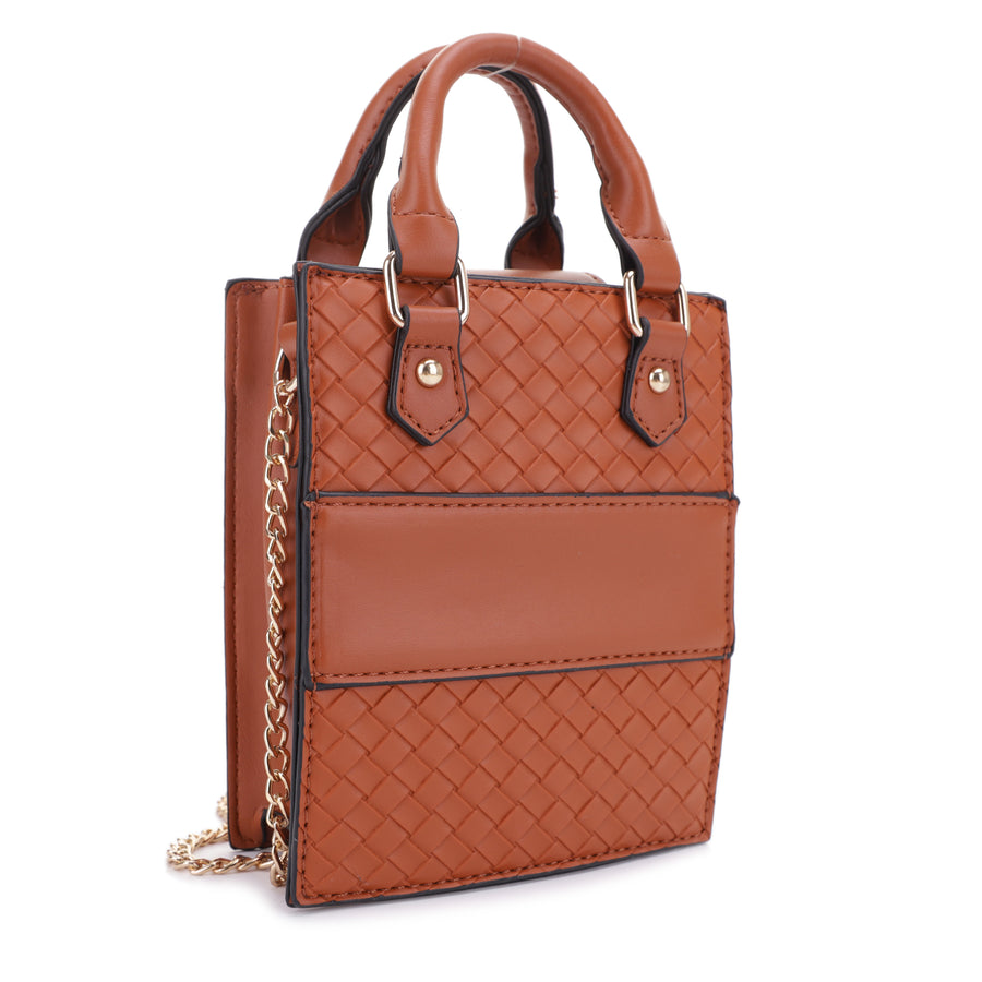 AMELIA WOVEN CROSSBODY WITH SOLID STRIP HANDLE