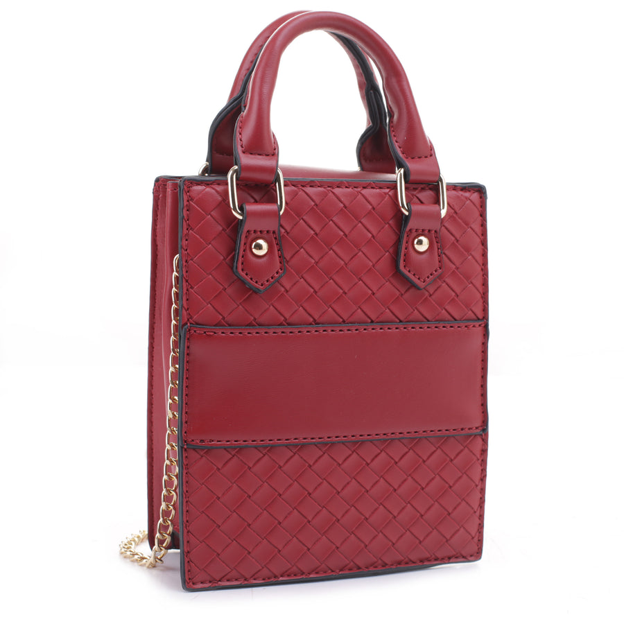 AMELIA WOVEN CROSSBODY WITH SOLID STRIP HANDLE