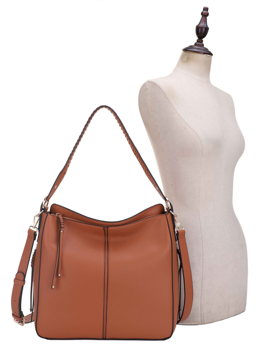 Tyla Vegan Leather Hobo Shoulder Bag with Adjustable Crossbody Strap