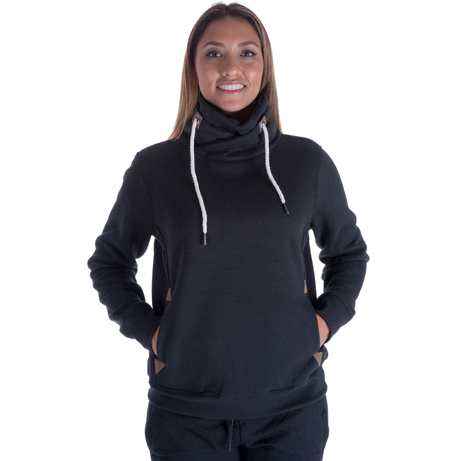 Womens Cowel Neck Pullover Sweatshirt with Drawstring