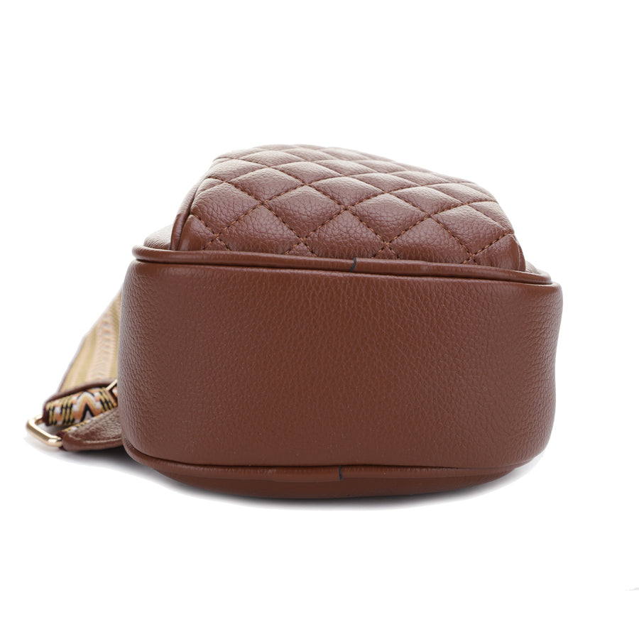 SG SUGU Aurora Diamond Quilted Triple Compartment Crossbody Sling Bag with Colored Webbing Strap
