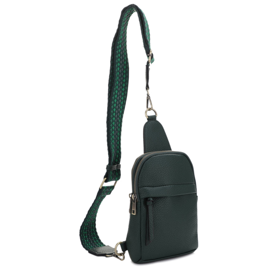 SG SUGU Sara Double Compartment Small Crossbody Sling Bag with Colored Webbing Strap