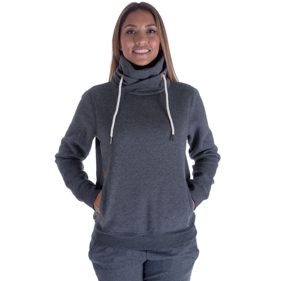 Womens Cowel Neck Pullover Sweatshirt with Drawstring