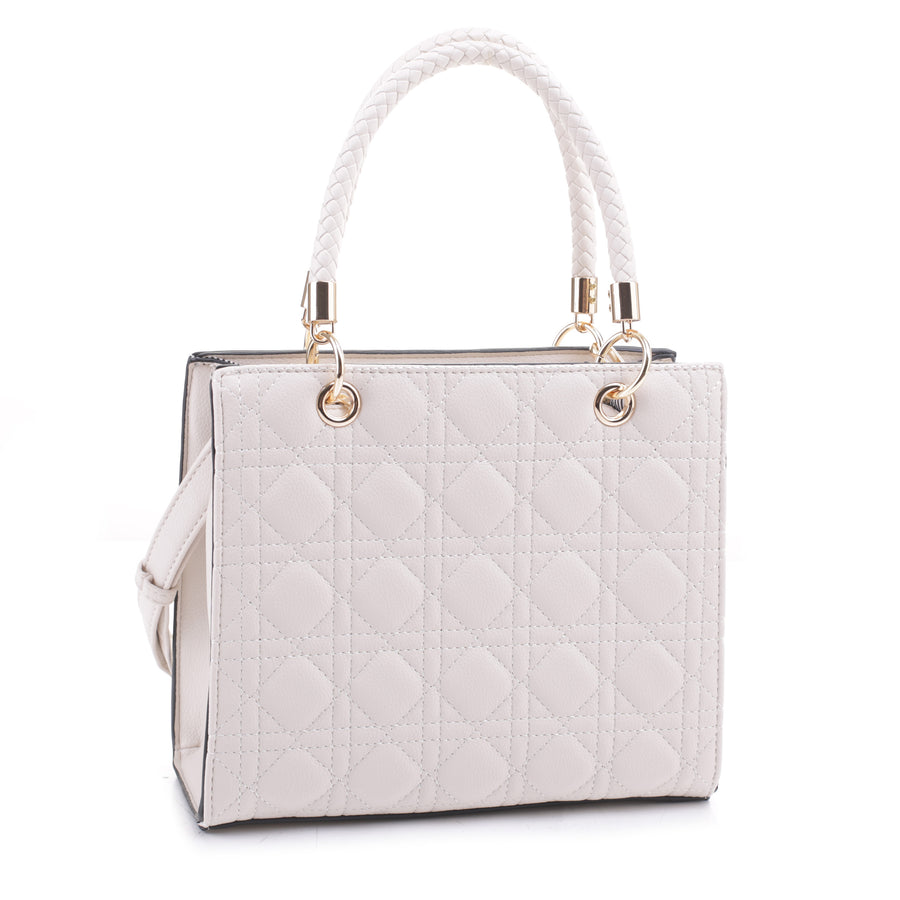 GRACE QUILTED SATCHEL WITH BRAIDED HANDLE