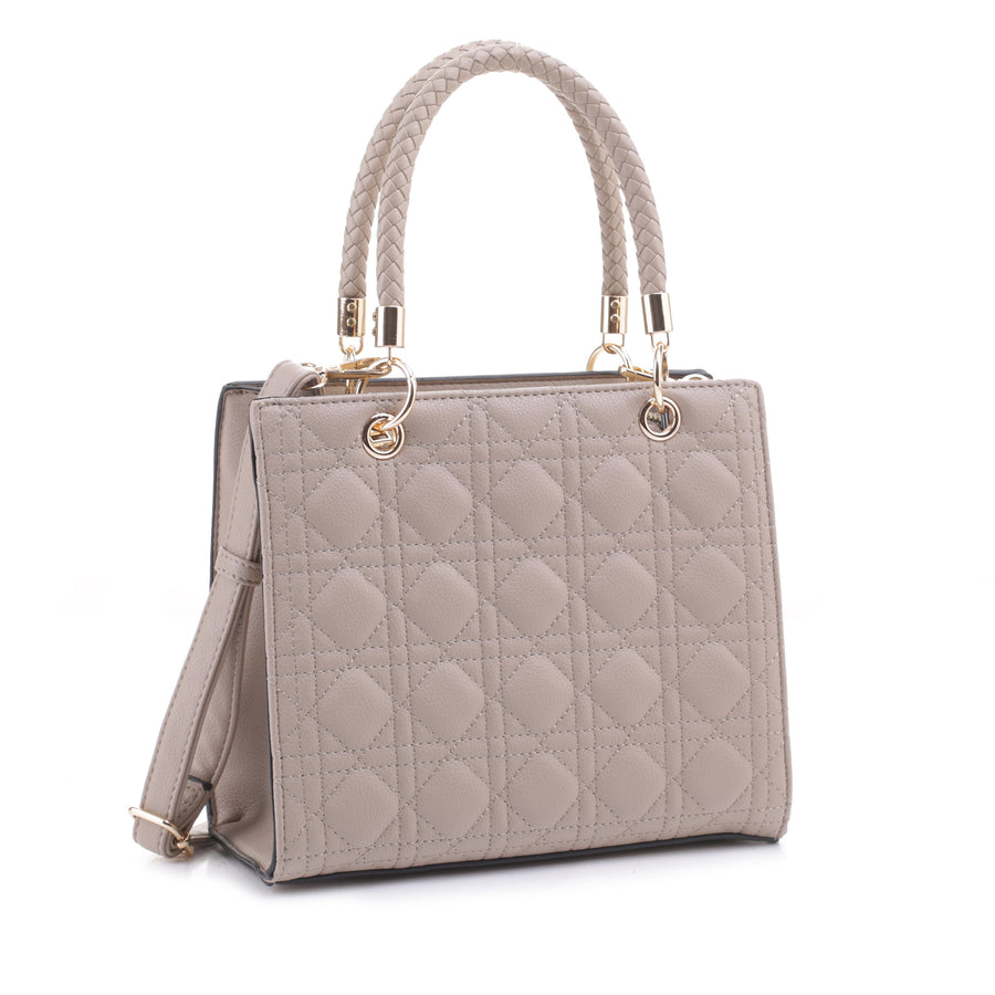 GRACE QUILTED SATCHEL WITH BRAIDED HANDLE